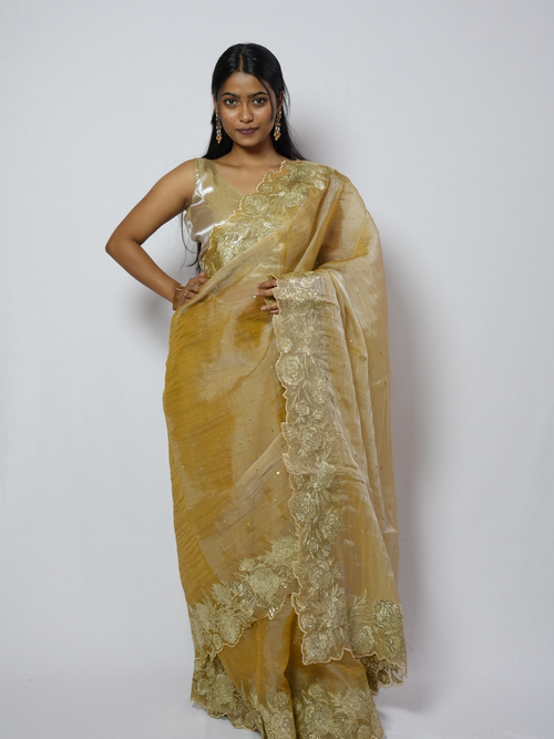 Antique Gold Cutwork Organza Saree