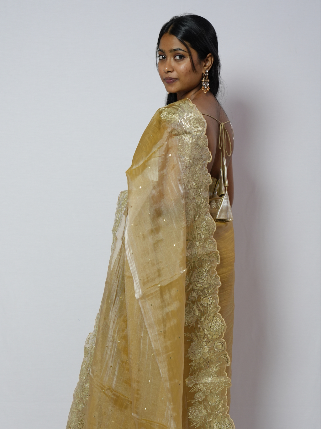 Antique Gold Cutwork Organza Saree