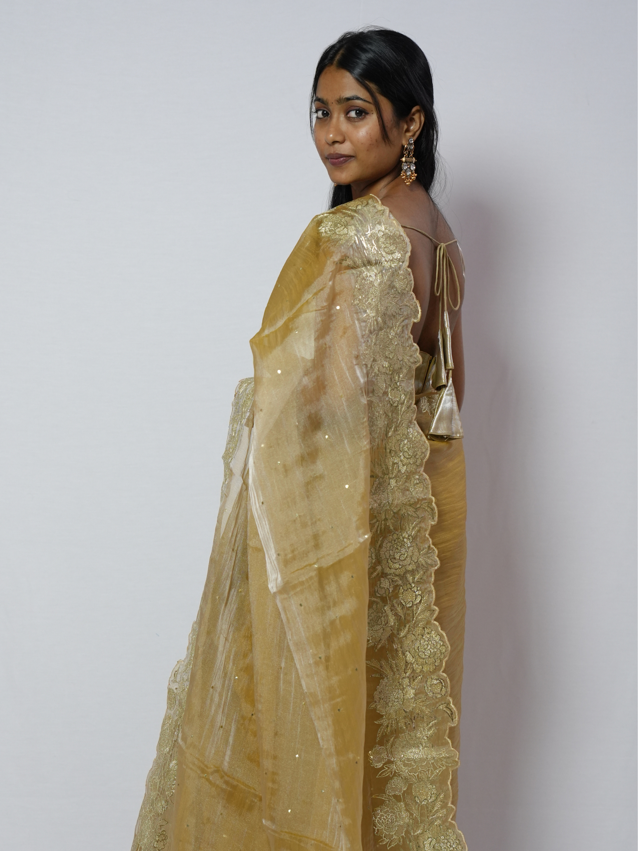 Antique Gold Cutwork Organza Saree