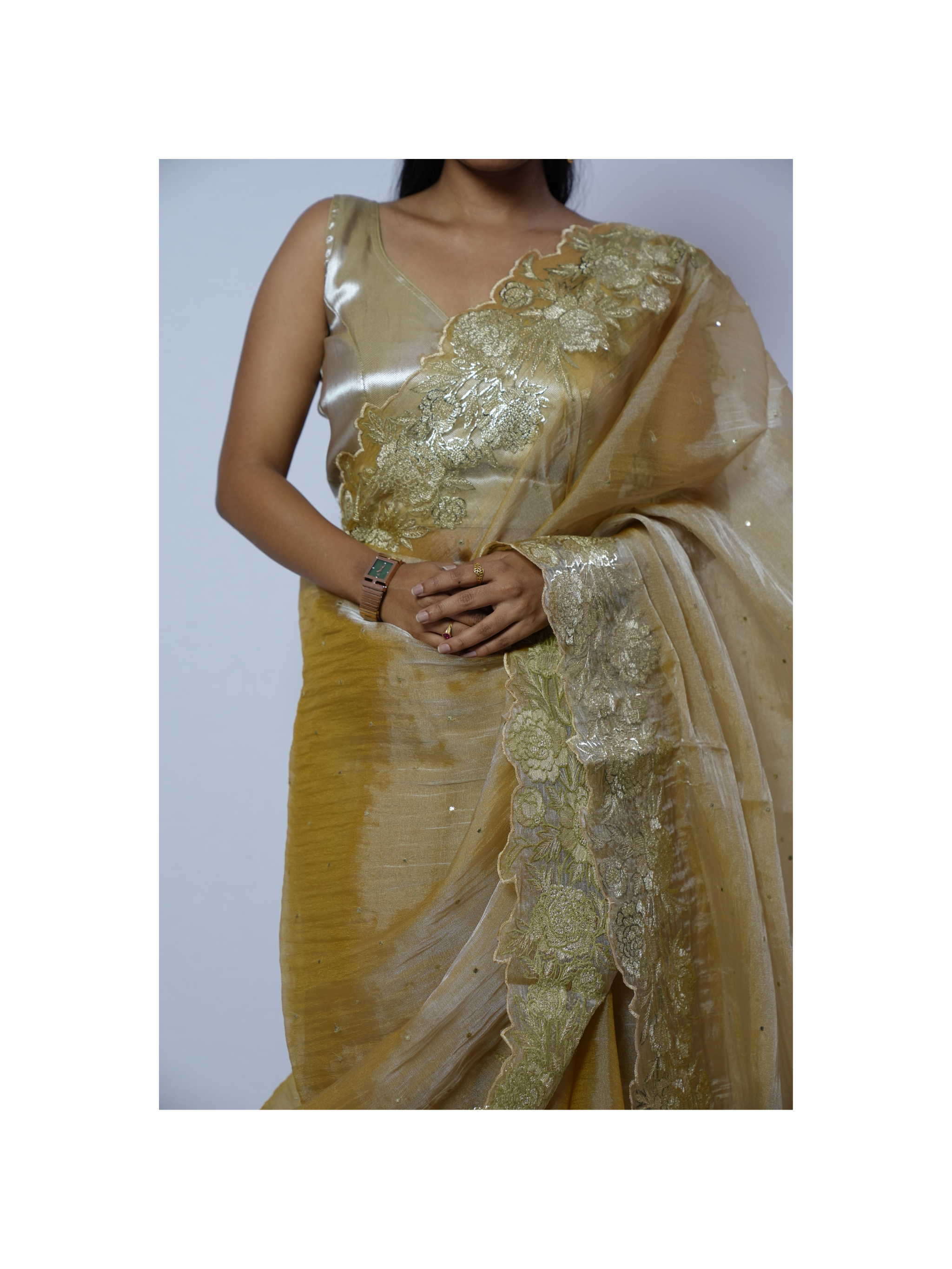Antique Gold Cutwork Organza Saree