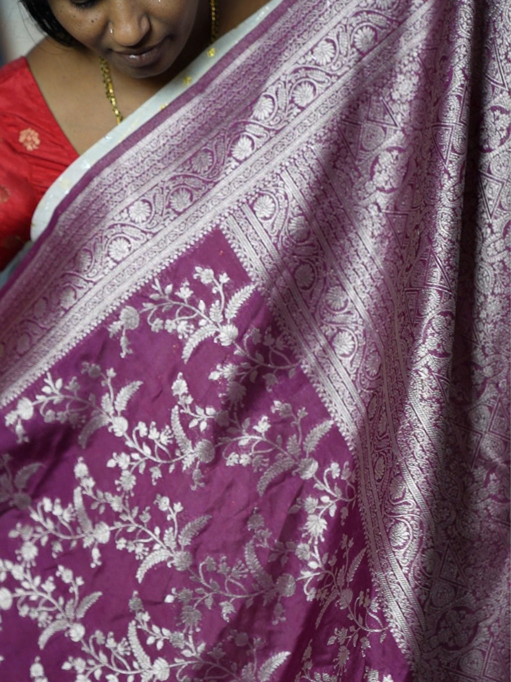 Royal Plum Silver Zari Dupion Silk Saree