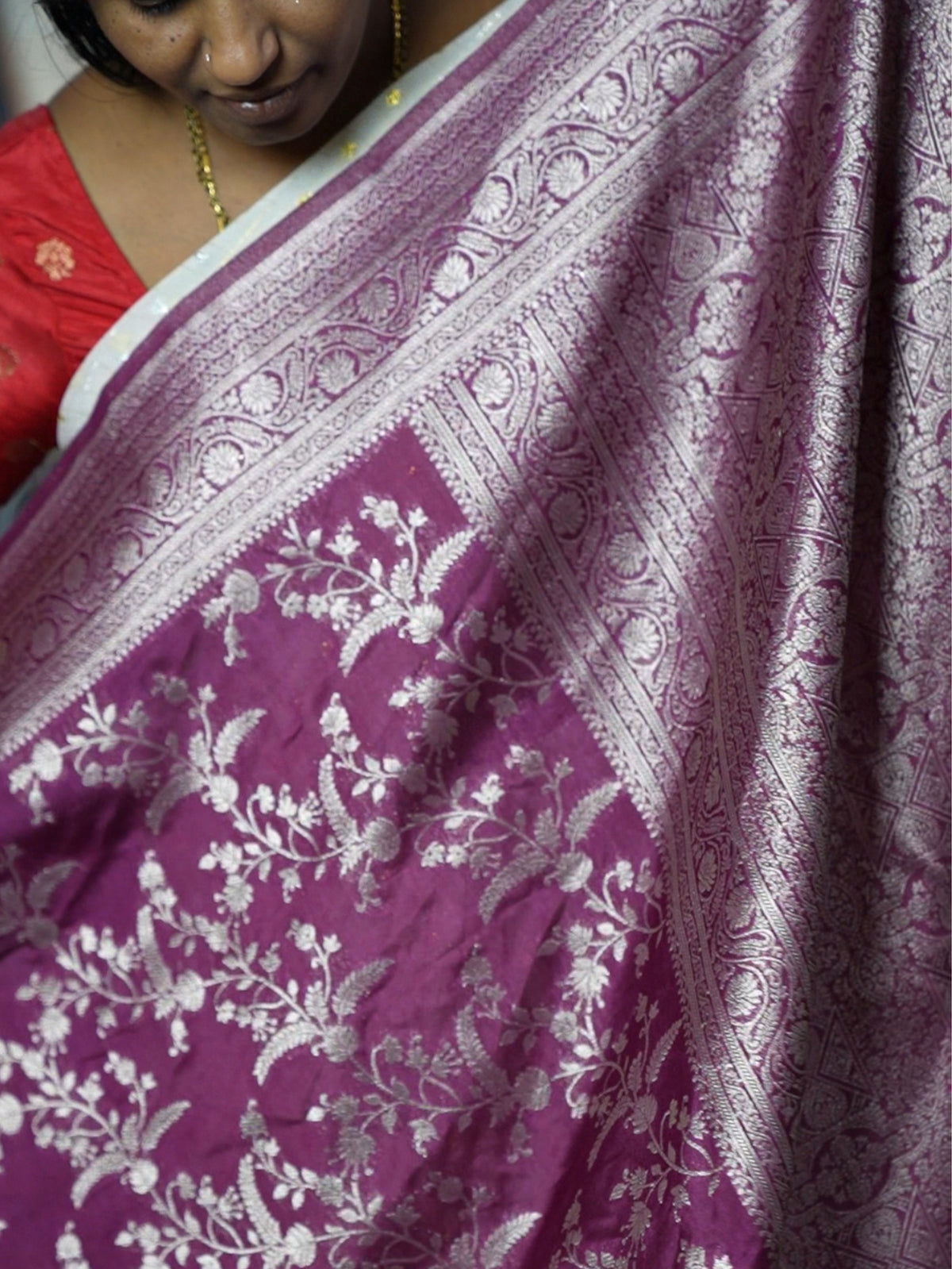 Royal Plum Silver Zari Dupion Silk Saree
