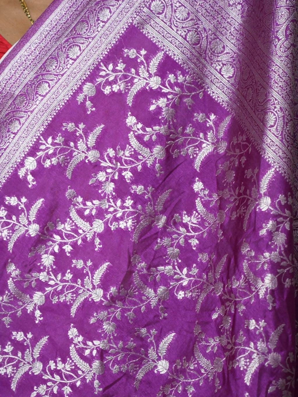 Violet Silver Zari Dupion Silk Saree