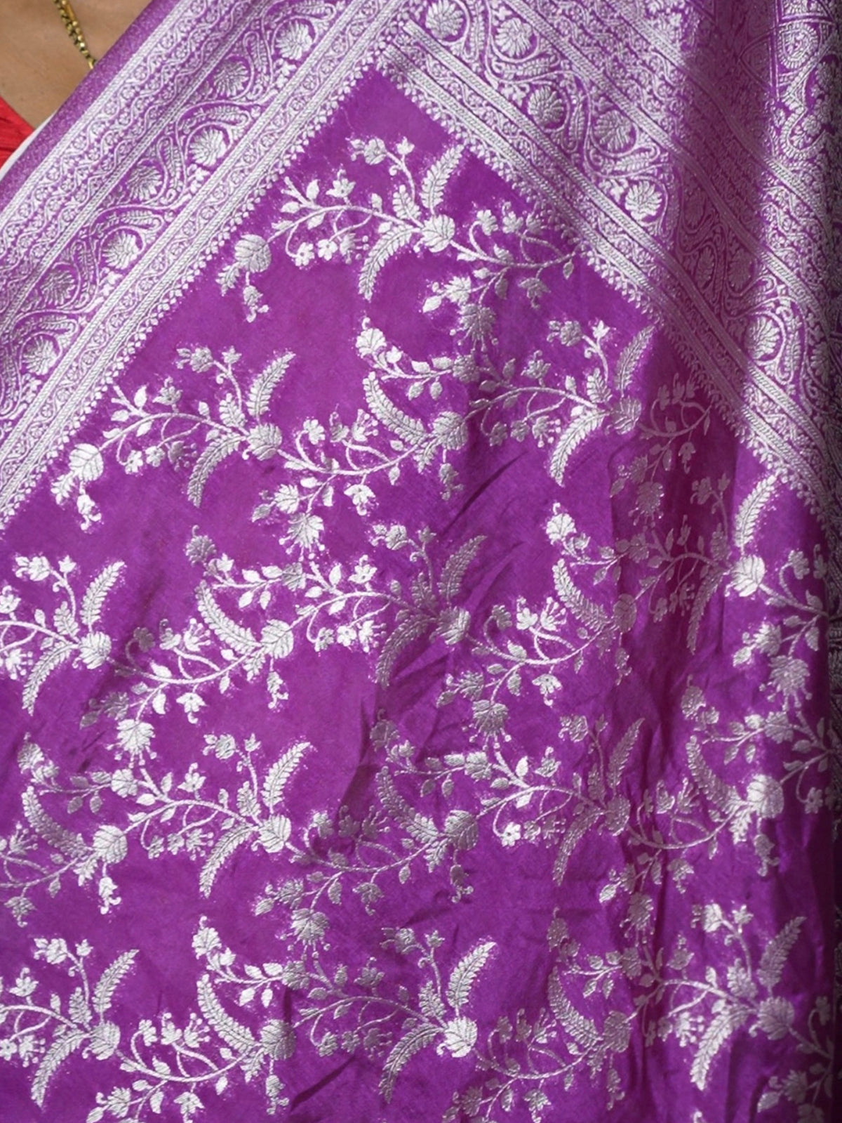 Violet Silver Zari Dupion Silk Saree