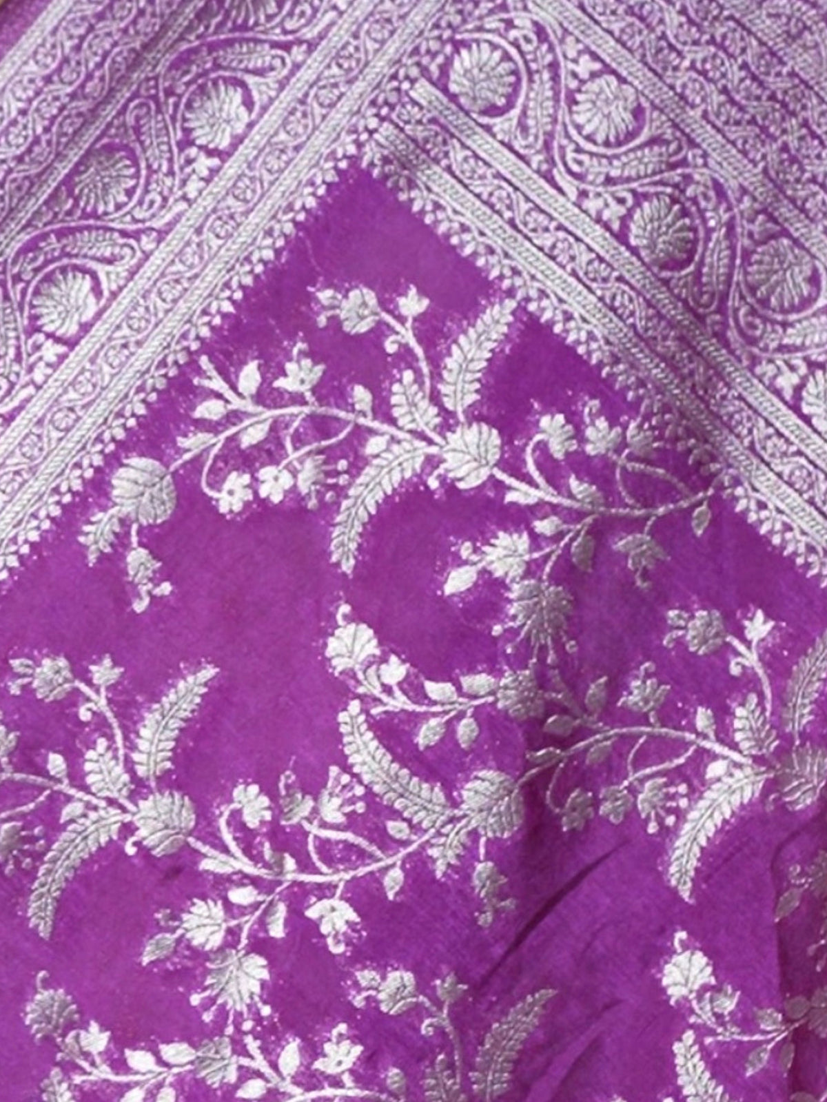 Violet Silver Zari Dupion Silk Saree