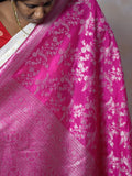 Rani Pink Silver Zari Dupion Silk Saree