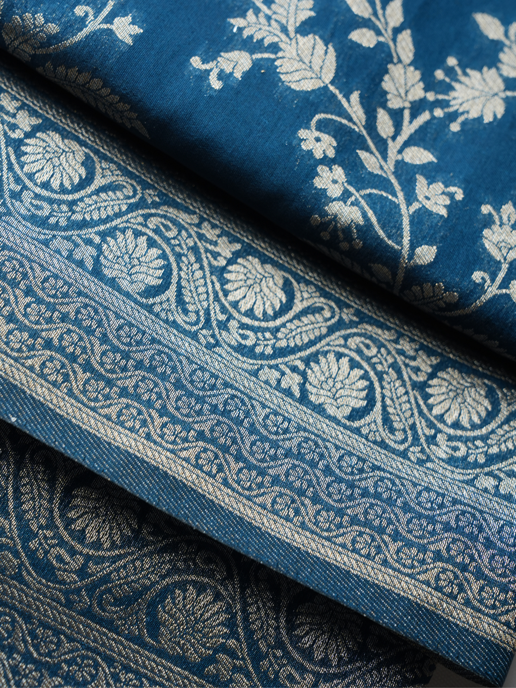 Peacock Blue Silver Zari Dupion Silk Saree