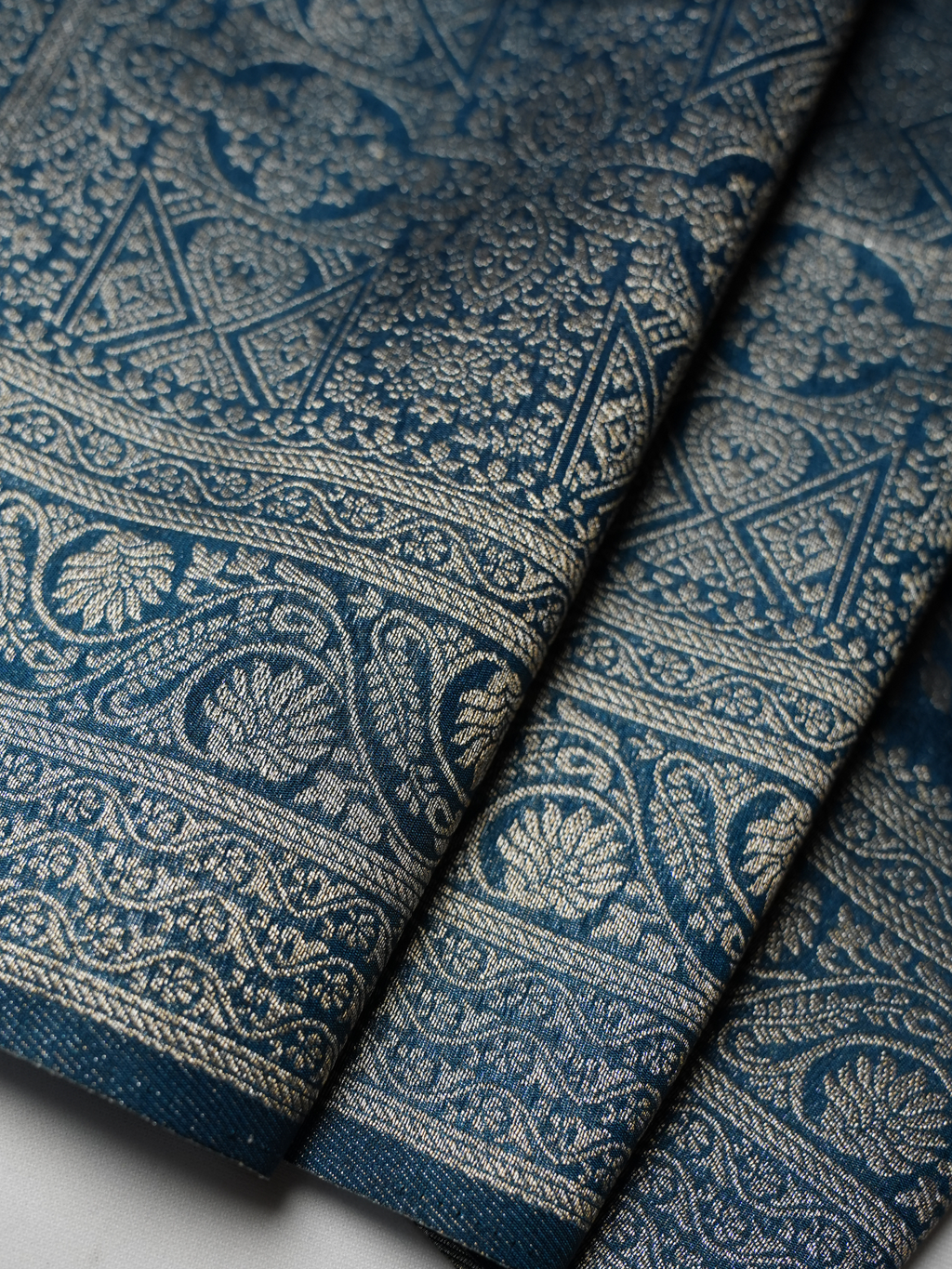 Peacock Blue Silver Zari Dupion Silk Saree