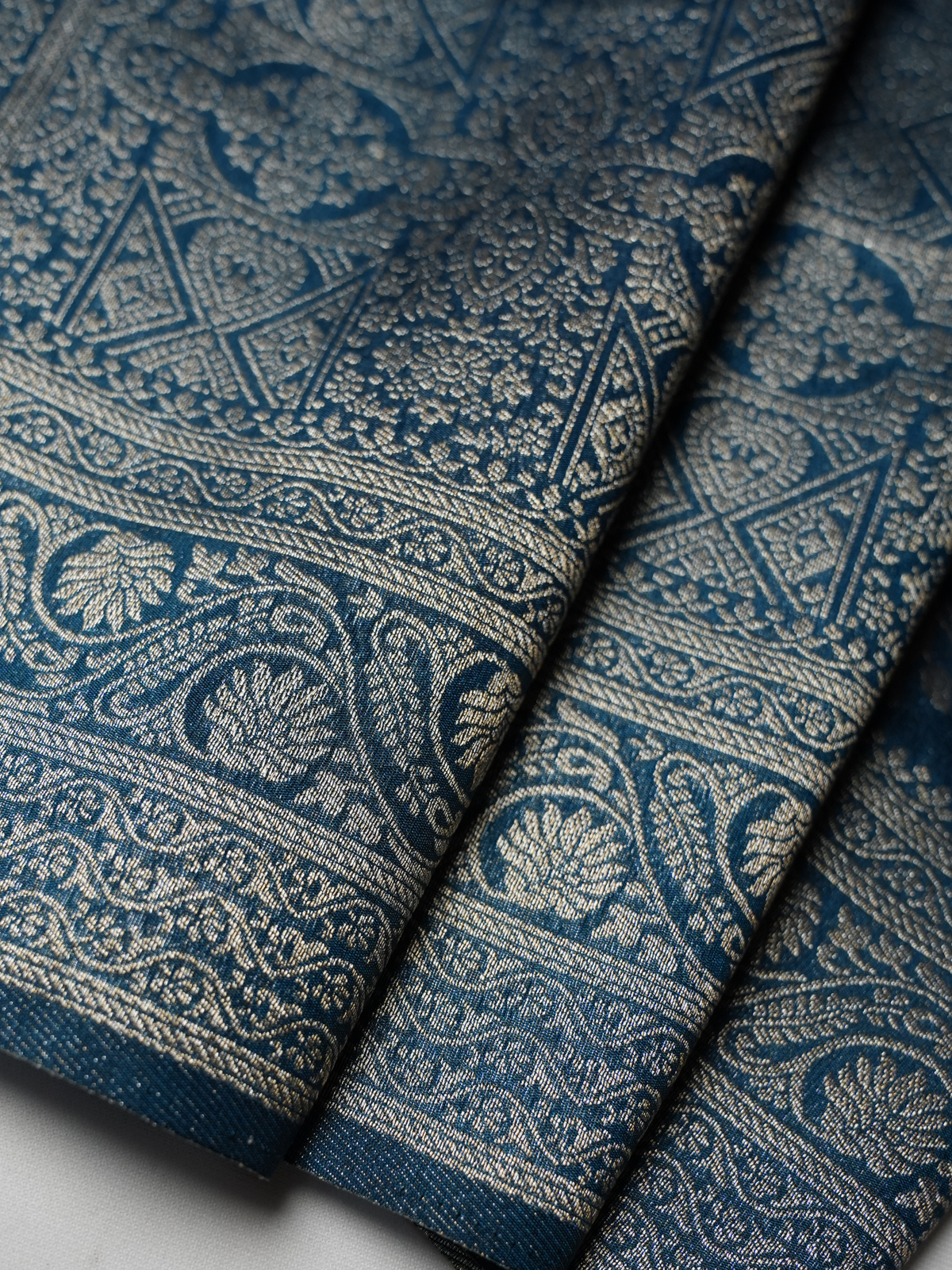 Peacock Blue Silver Zari Dupion Silk Saree