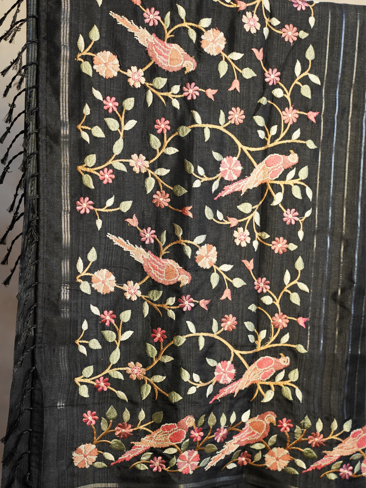Vihanga Charcoal Tussar Silk Saree