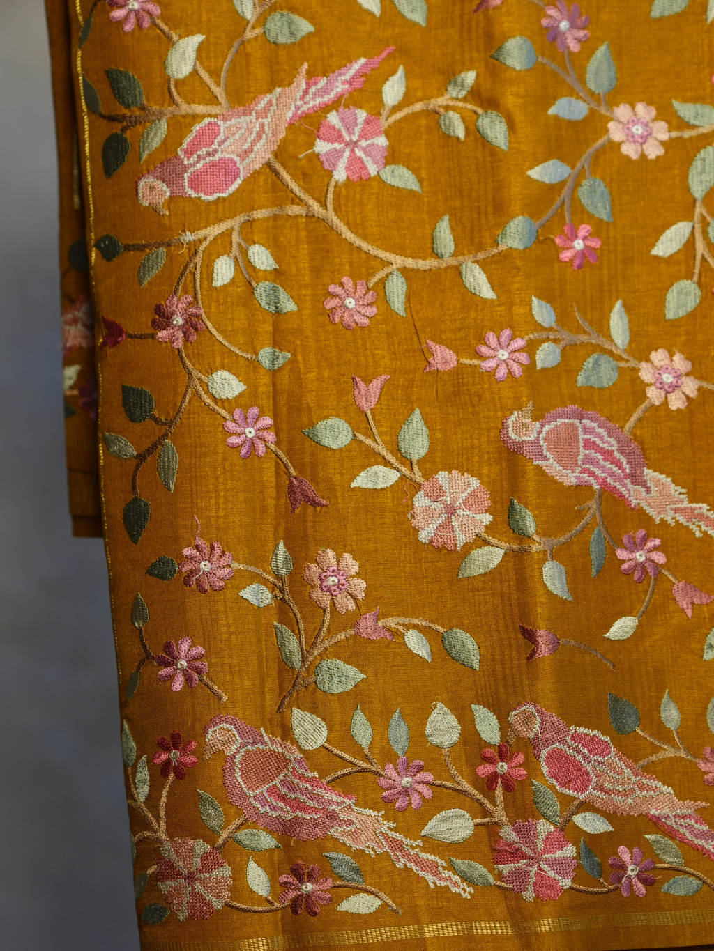 Golden Mustard Bird Tussar Silk Saree