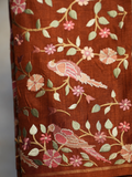 Cinnamon Bird & Floral Resham Tussar Silk Saree
