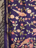 Royal Purple Embroidered Tussar Silk Saree