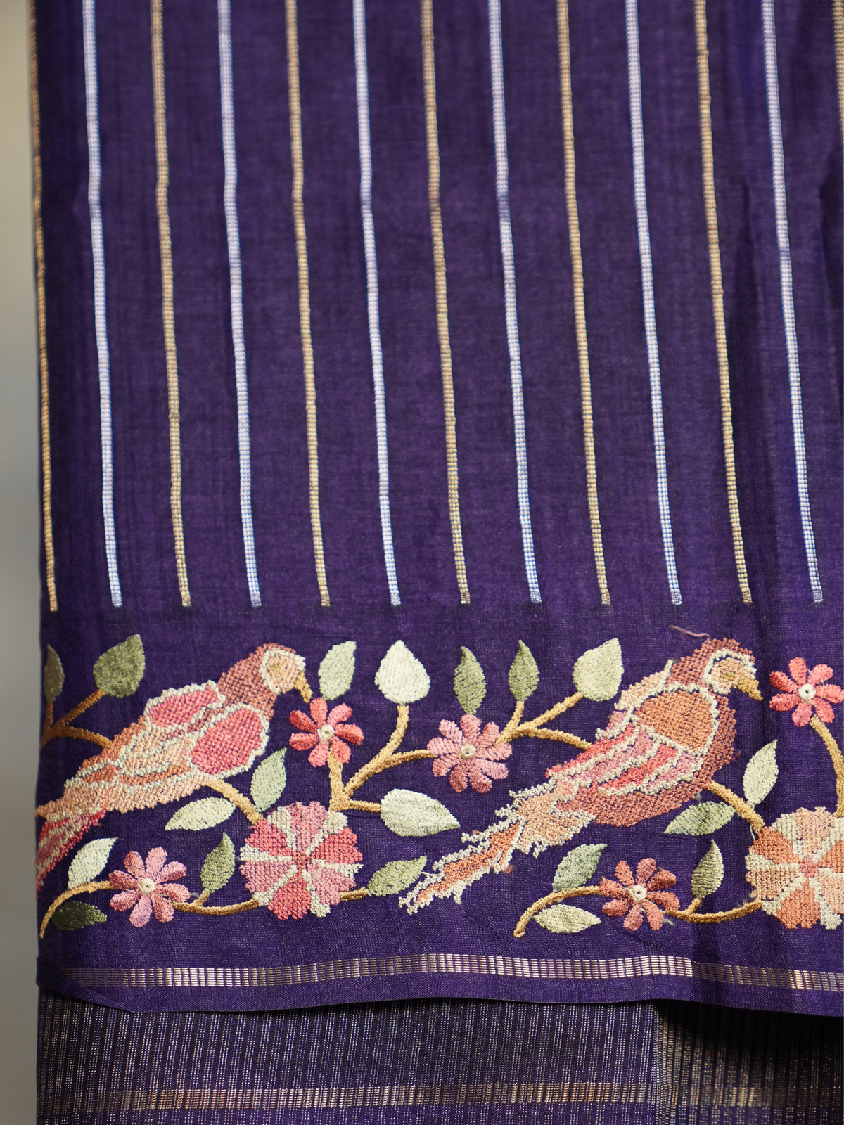 Royal Purple Embroidered Tussar Silk Saree