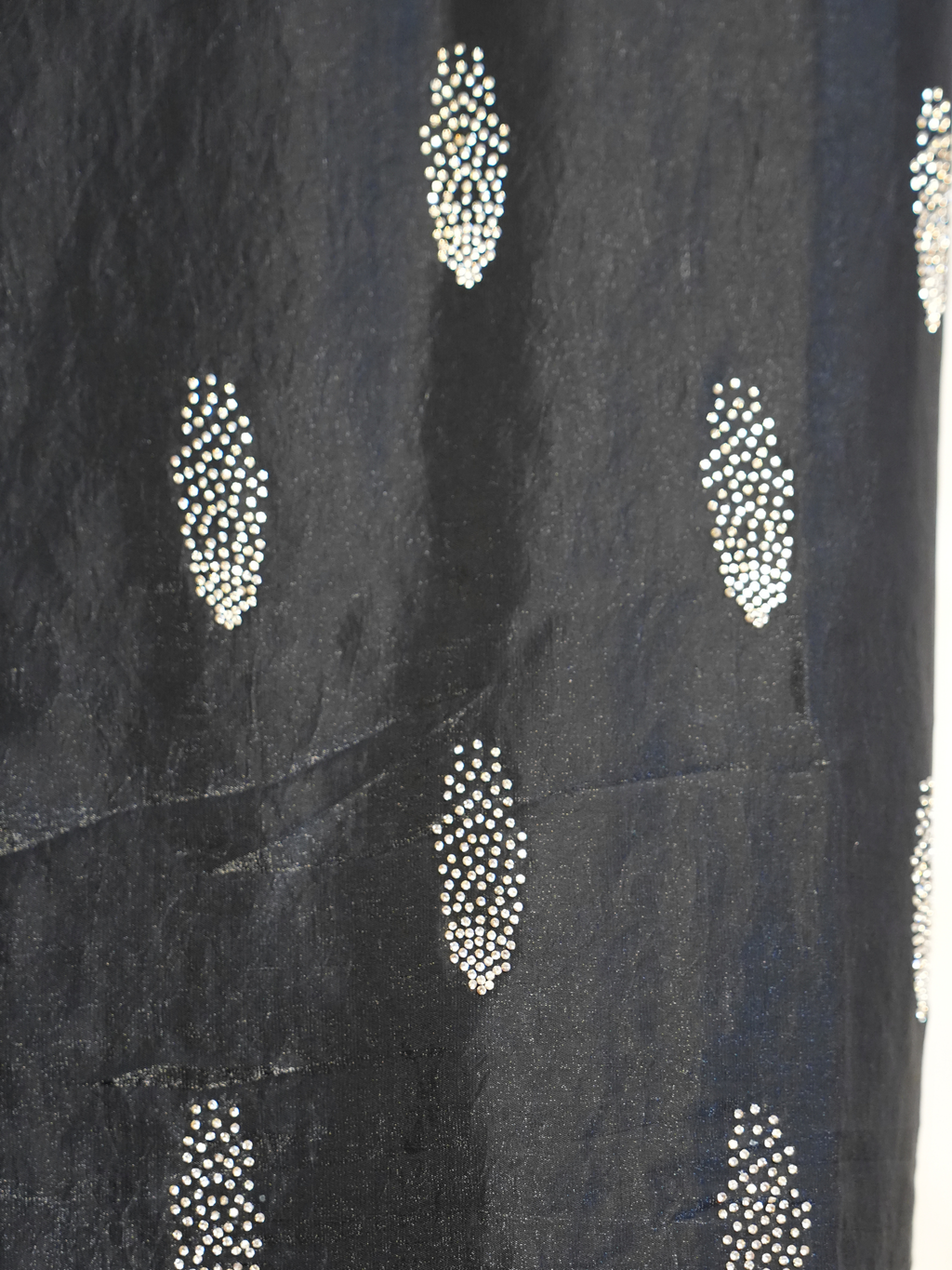 Midnight Black Crystal Stone-Work Space Silk Saree