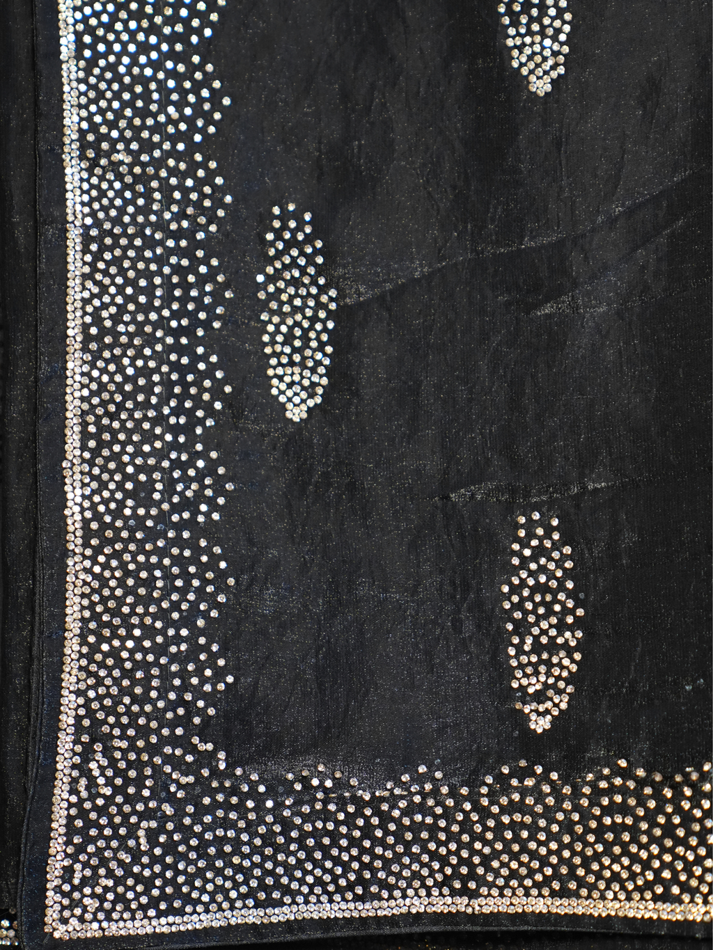 Midnight Black Crystal Stone-Work Space Silk Saree