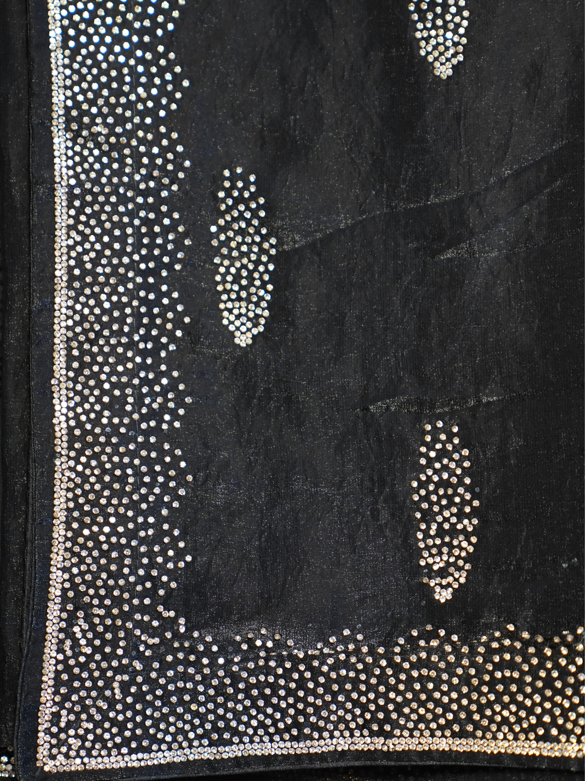 Midnight Black Crystal Stone-Work Space Silk Saree