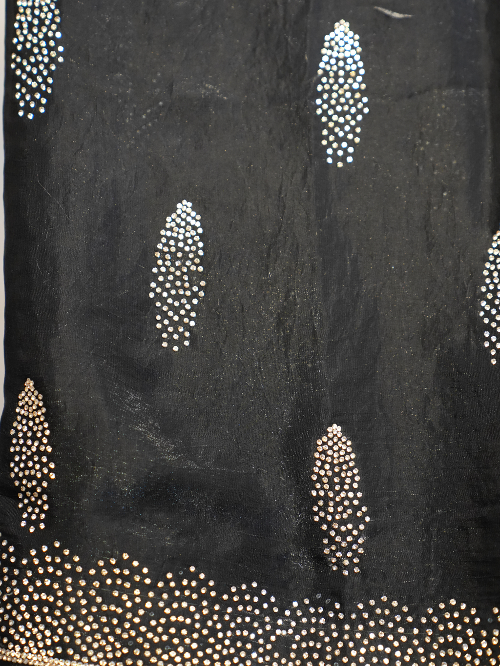 Midnight Black Crystal Stone-Work Space Silk Saree