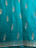 Teal Green Crystal Stone-Work Space Silk Saree